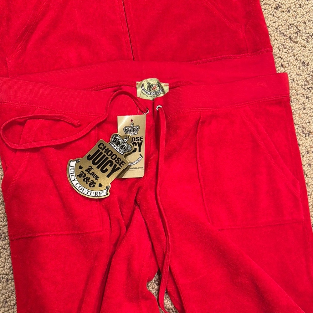 JUICY COUTURE Russian Red Terry Basic Tracksuit Top XL Bottom L - Picture 4 of 9